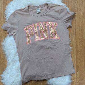 PINK Victoria's Secret Mauve And Rose Gold Sequin Bling T-shirt